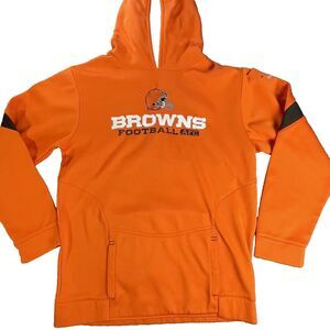 Reebok Cleveland Browns Hoodie Mens Large Orange NFL OnField Pullover Sweatshirt